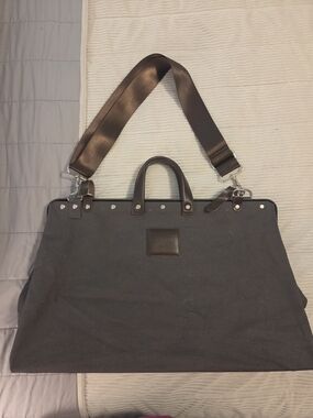 Line Of Trade Men's Dark Gray/Blue Canvas Weekender Bag with Brown Accents